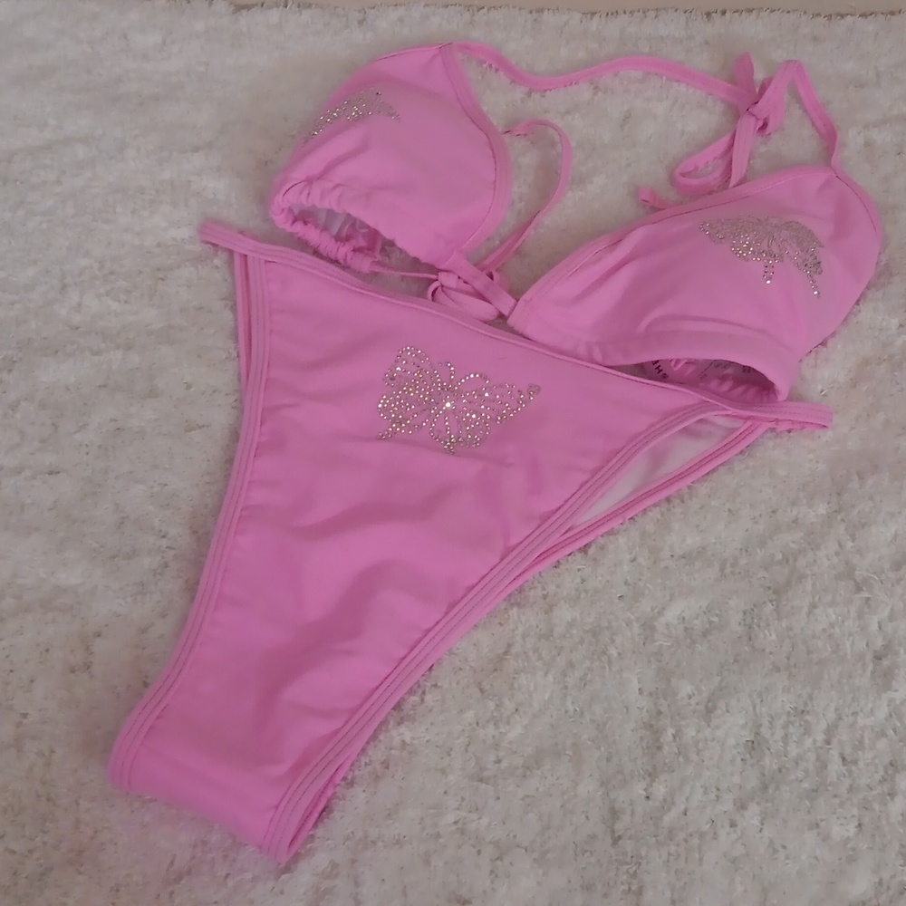 SHEIN women's soft pink swim set (bikini) OXL rhinestones   beautiful (NEW)💕